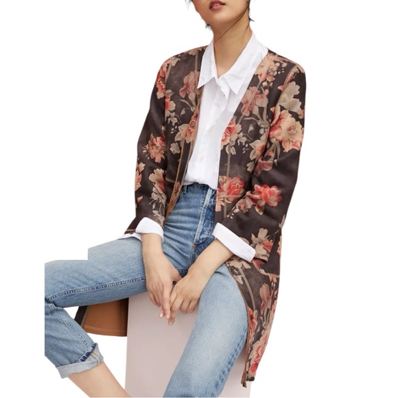 Solitaire Anthropologie Boho Floral Open Front Cardigan, Kimono, Suede Coat Sz M - Picture 2 of 13